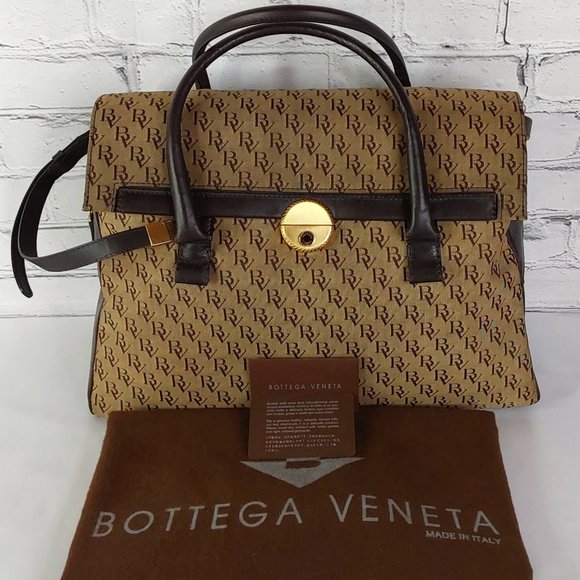 Bottega Veneta Handbags - 'BOTTEGA VENETA' LEATHER MONOGRAM CANVAS LARGE TOTE CROSSBODY ORBICULAR LOCK